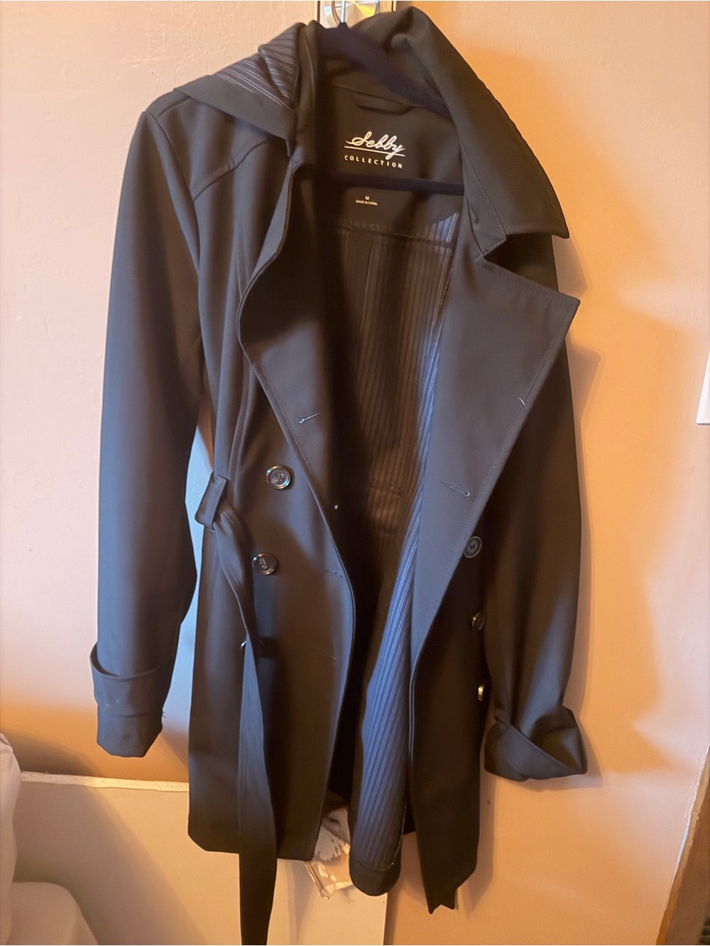 Womens Black Double-Breasted Trench Coat